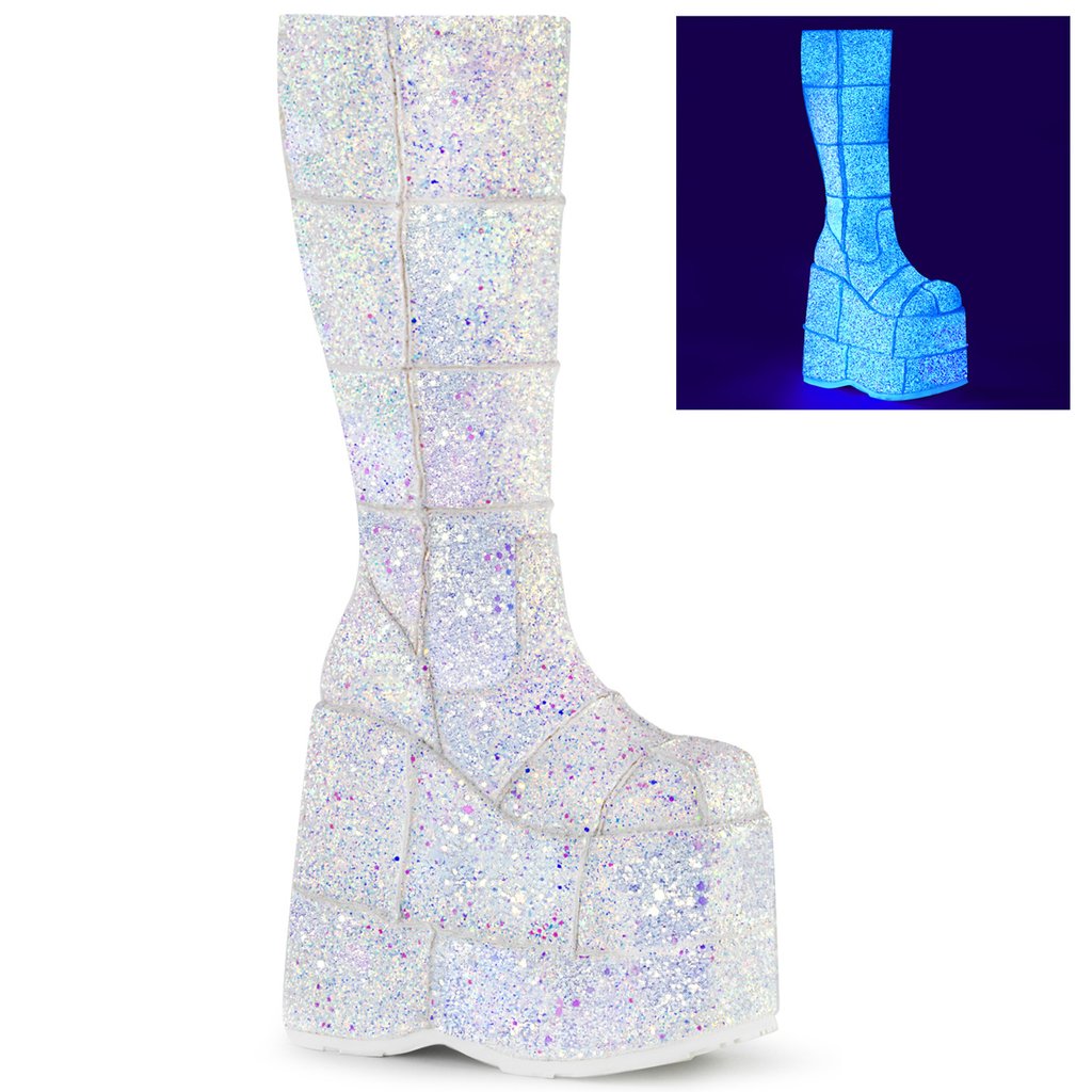 Chaussures Plateforme Demonia Stack 301g Glitter Homme - Blanche/Multicolore 03291-JYUQ